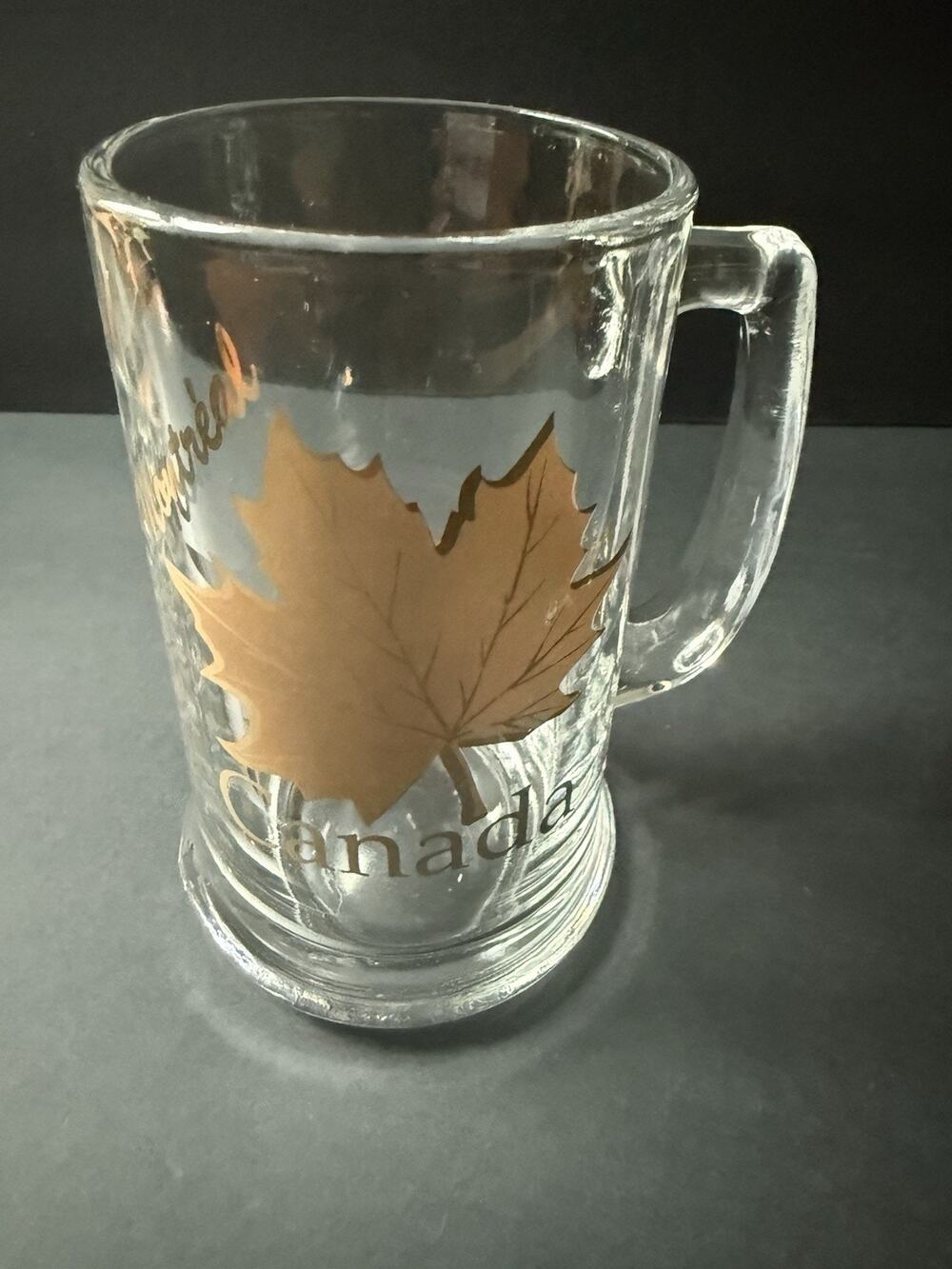 Montreal Canada Glass Beer Mug Clear Gold Maple Leaf Canadian Barware Drinkware